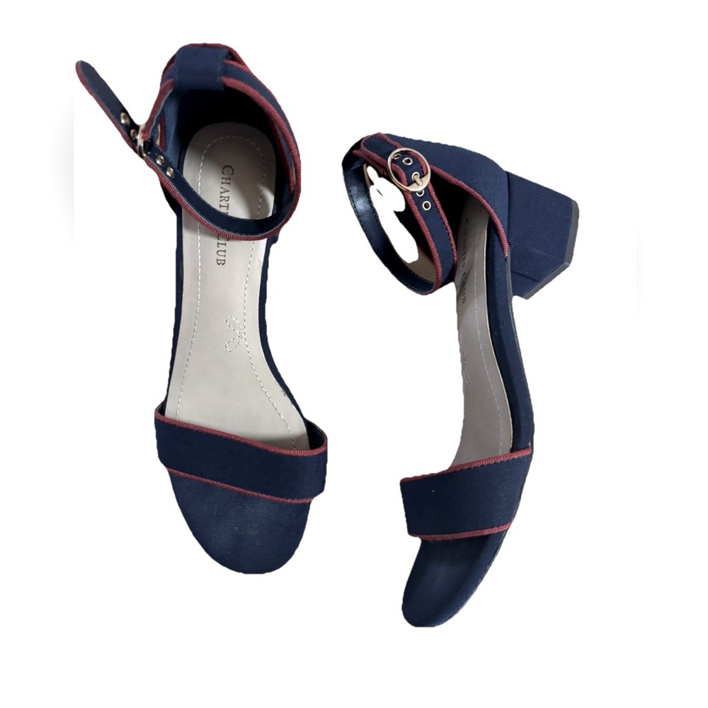 Charter club Navy blue fabric chunky heel sandals size 7